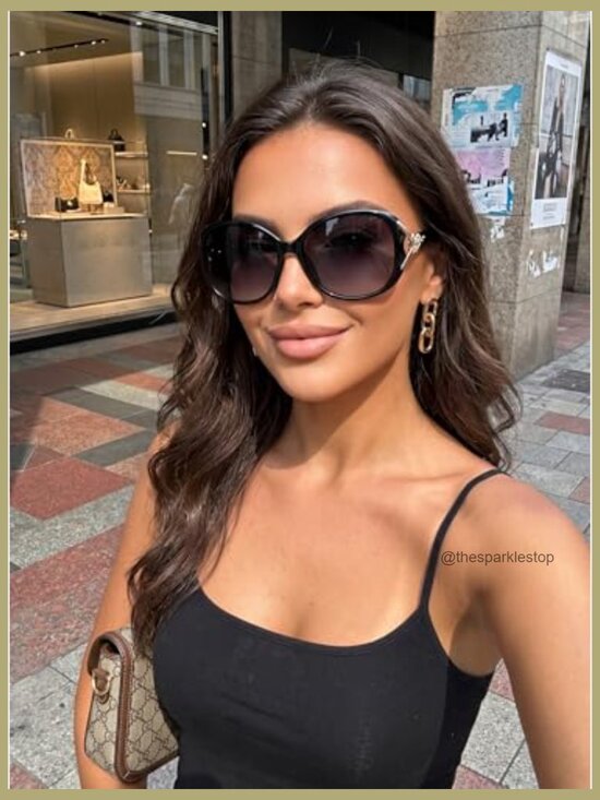 Oversized Polarized Sunglasses with UV400 Protection Retro Cat Accents